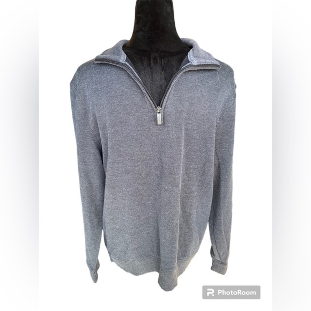 Mens Vanheusen Gray long sleeve 1/4 zip soft sweater fleece size medium